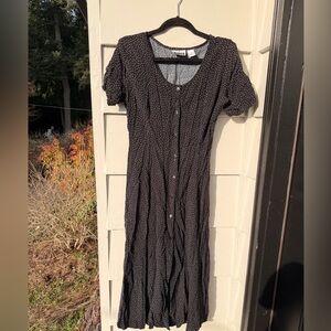 90's Witchy Black Polka Dot Adjustable Corset Back Dress